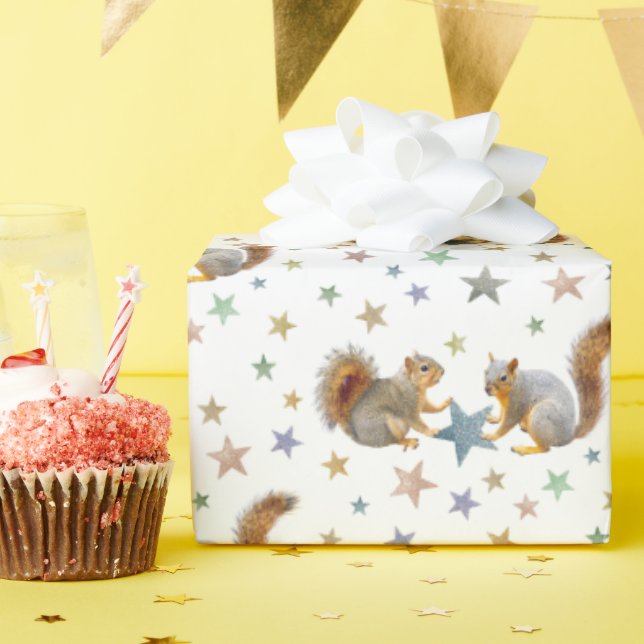 Ekorrar med stjärnor presentpapper (Födelsedagsfest)