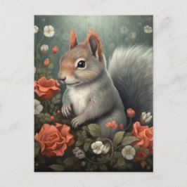 ekorrar och blommor vykort