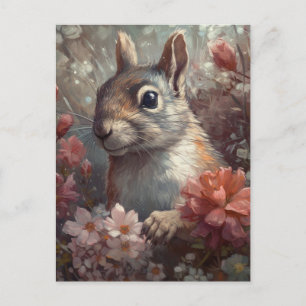ekorrar och blommor vykort