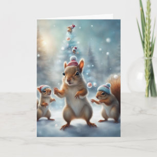 Ekorrar som leker i snön jul kort