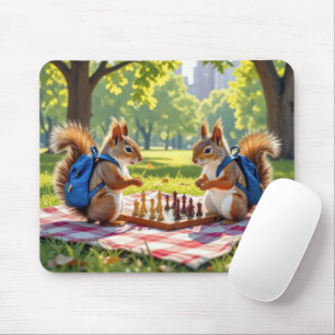 Ekorrar som spelar schack i en stadspark musmatta