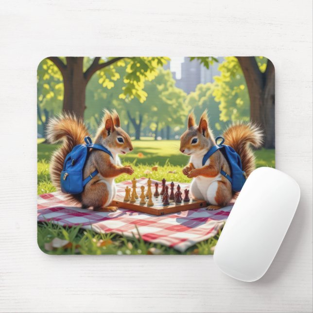 Ekorrar som spelar schack i en stadspark musmatta (Med mus)