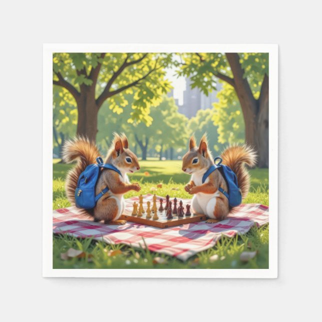 Ekorrar som spelar schack i en stadspark pappersservett (Framsidan)