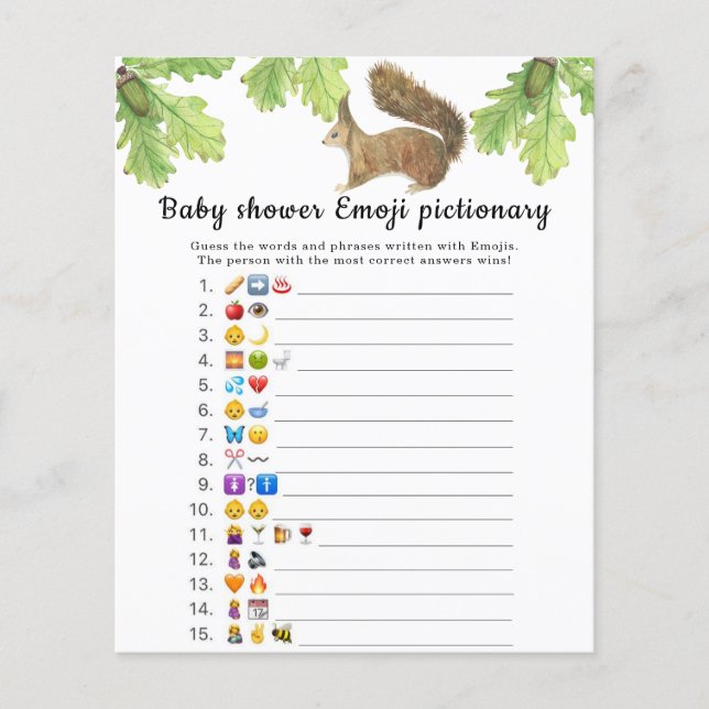 Ekorre - baby shower emoji pictionary spel (Framsida)