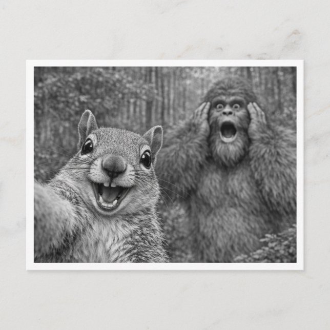 Ekorre Bigfoot Selfie Helg Vykort (Framsida)
