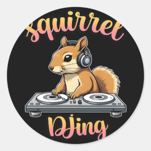Ekorre DJ Party Vibes Rolig Retro DJ Mugg Runt Klistermärke