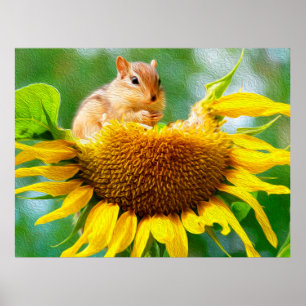 Ekorre Gul Solros Foto Målning Poster