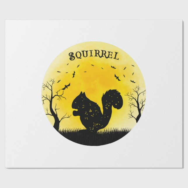 Ekorre Halloween Vintage Retro Måne Presentpapper (Platt)