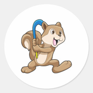 ekorre i Fält hockey med hockeypipa Runt Klistermärke