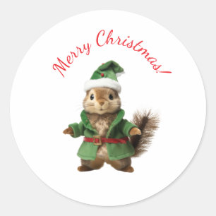 EKORRE I TOMTEHAT JUL STICKERS RUNT KLISTERMÄRKE