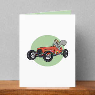 ekorre i Vintage Red Tävling Car Blank Tack Kort