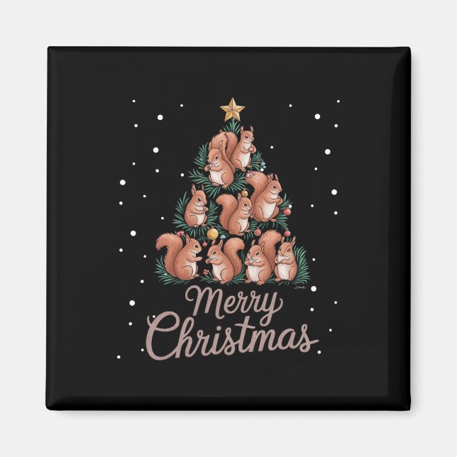 ekorre Julafton Träd-ekorren Julgran 1 Magnet (Framsidan)