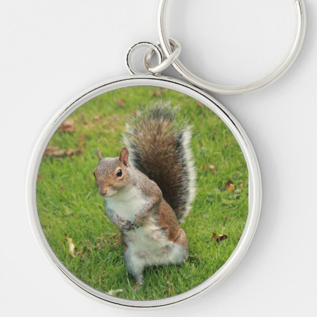 Ekorre Keychain Rund Silverfärgad Nyckelring (Framsidan)