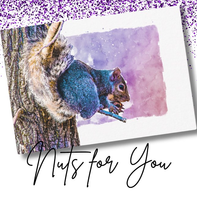 Ekorre Lila Akvarell Alla Hjärtans Dag Anteckningskort (Skapare uppladdad)