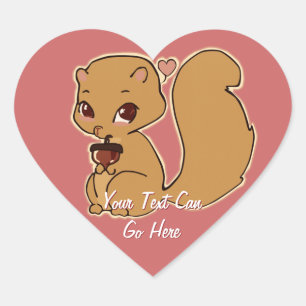 ekorre med Acorn Heart Stickers Hjärtformat Klistermärke