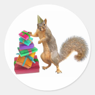 ekorre med Birthday Presenter Sticker Runt Klistermärke