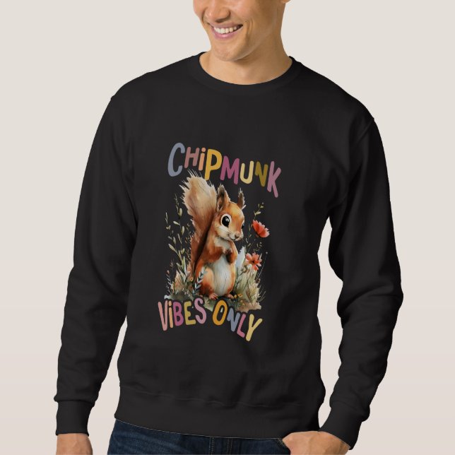 ekorre med blommor, söta chipmunkviber. lång ärmad tröja (Framsida)