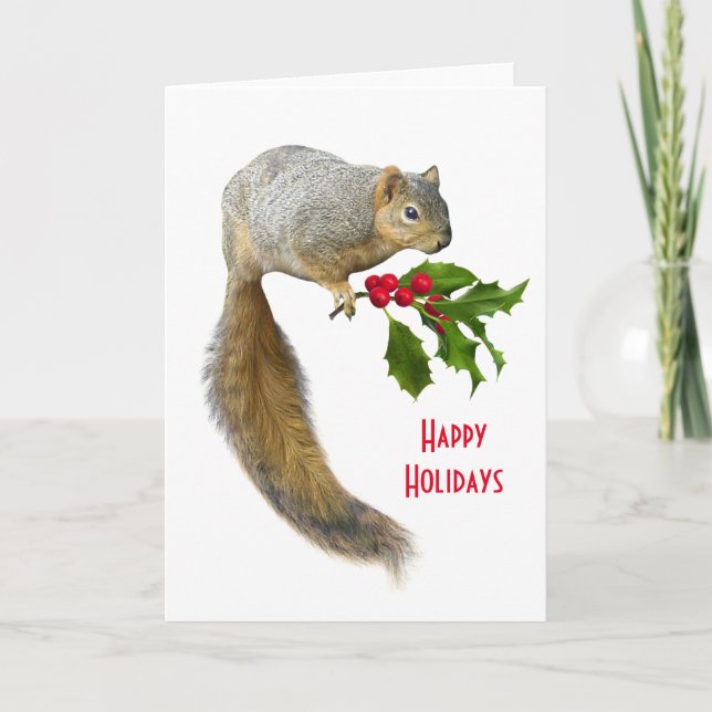 ekorre med Holly Helgdag Card Helgkort (Framsida)