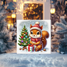 Ekorre med julgran och present