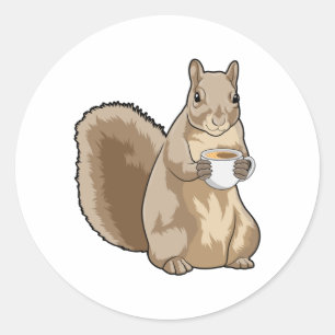 ekorre med Kopp i kaffe Runt Klistermärke