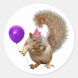 ekorre med Lila Balloon Sticker Runt Klistermärke