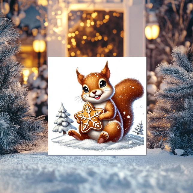 Ekorre med pepparkakskaka julkort (Skapare uppladdad)