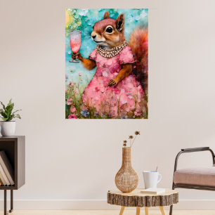 ekorre med Rosa Dress och dryck Poster