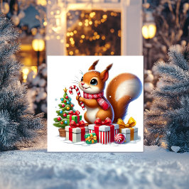 Ekorre med sockerrör och presenter julkort