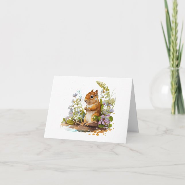 ekorre med vit och Lila blommor BLANK Kort (Framsida)