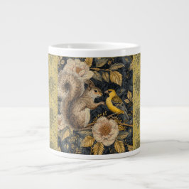 Ekorre och gul kanariefågel med blommor Mönster Jumbo Mugg