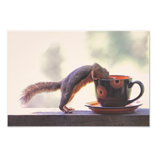 ekorre och kaffe Kopp Fototryck (Framsidan)
