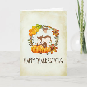 Ekorre och pumpa rustik krans Thanksgiving Kort