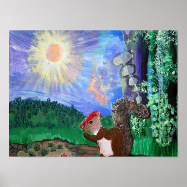 Ekorre och sol affisch med levande färger (Framsidan)