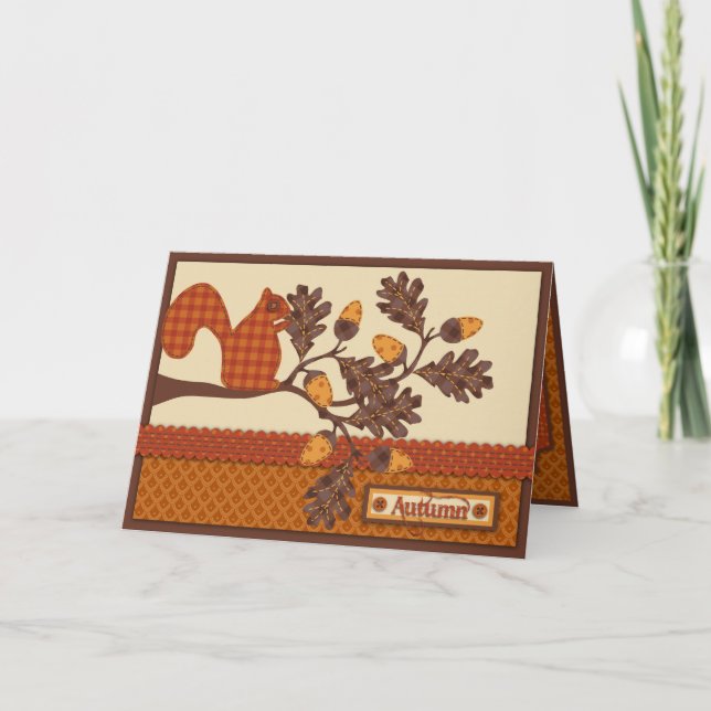 ekorre på Gren Applique-look Thanksgiving Helgkort (Framsida)