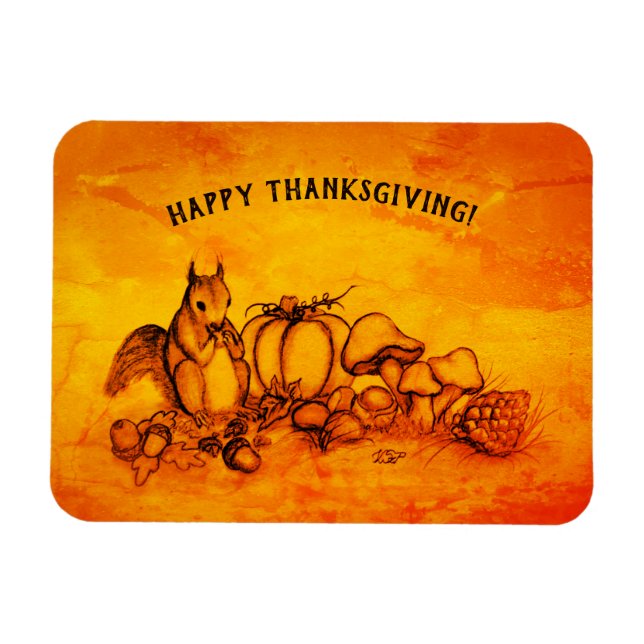 Ekorre på hösten, Glad Thanksgiving! Magnet (Horisontell)