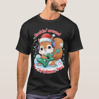 ekorre Rocking a Julgran Guitar i Santa T Shirt