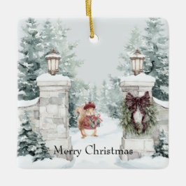 Ekorre Röd kappa Snö Jul Julgransprydnad Keramik