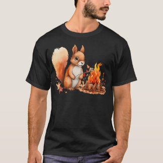 Ekorre Rostar Marshmallow Lägereld Camping Kamera T Shirt