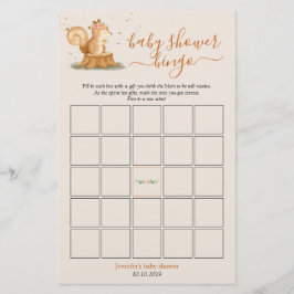 Ekorre Skogs Djur Baby Shower Bingo Spel