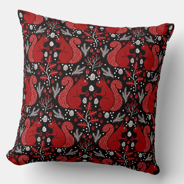Ekorre Skogsmarkmönster Kudde (Squirrels in the Forest woodland art throw pillow)