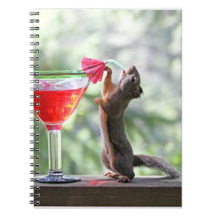 Ekorre som dricker en coctail på den lyckliga anteckningsbok med spiral
