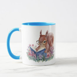 ekorre som läser Bok i en flodbädd Mugg