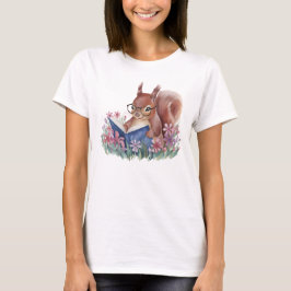 Ekorre som läser en bok, boende i blommor t shirt