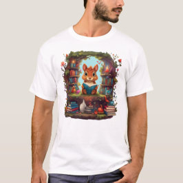 Ekorre som läser på en gammaldags bokhylla t shirt