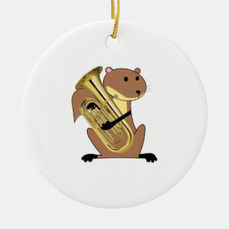 Ekorre som leker euphoniumen julgransprydnad keramik