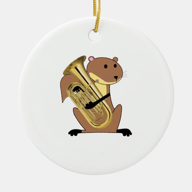 Ekorre som leker euphoniumen julgransprydnad keramik (Framsidan)