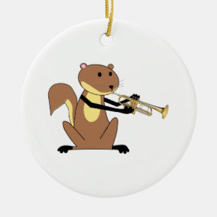Ekorre som leker trumpeten julgransprydnad keramik