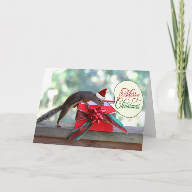 ekorre som öppnar Julklapp Helgkort (Framsida)