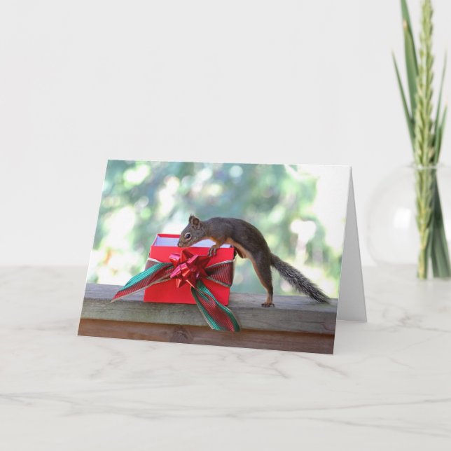 ekorre som öppnar Julklapp Helgkort (Framsida)