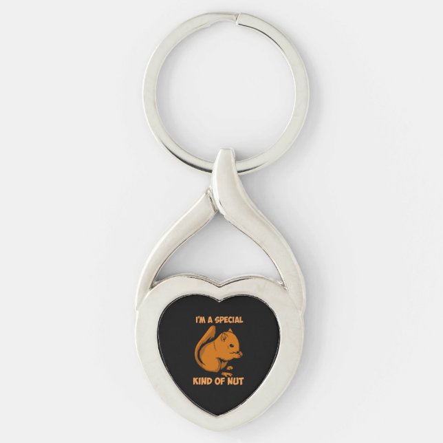 ekorre - Speciell typ av Nöt Twisted Heart Silverfärgad Nyckelring (Framsidan)